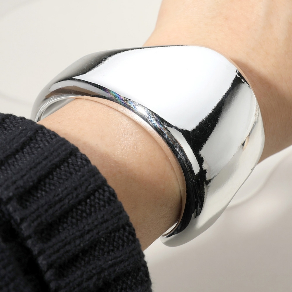 Silver Wide Abstract Metal Cuff Bracelet Big Chunky Style Casual Jewelry